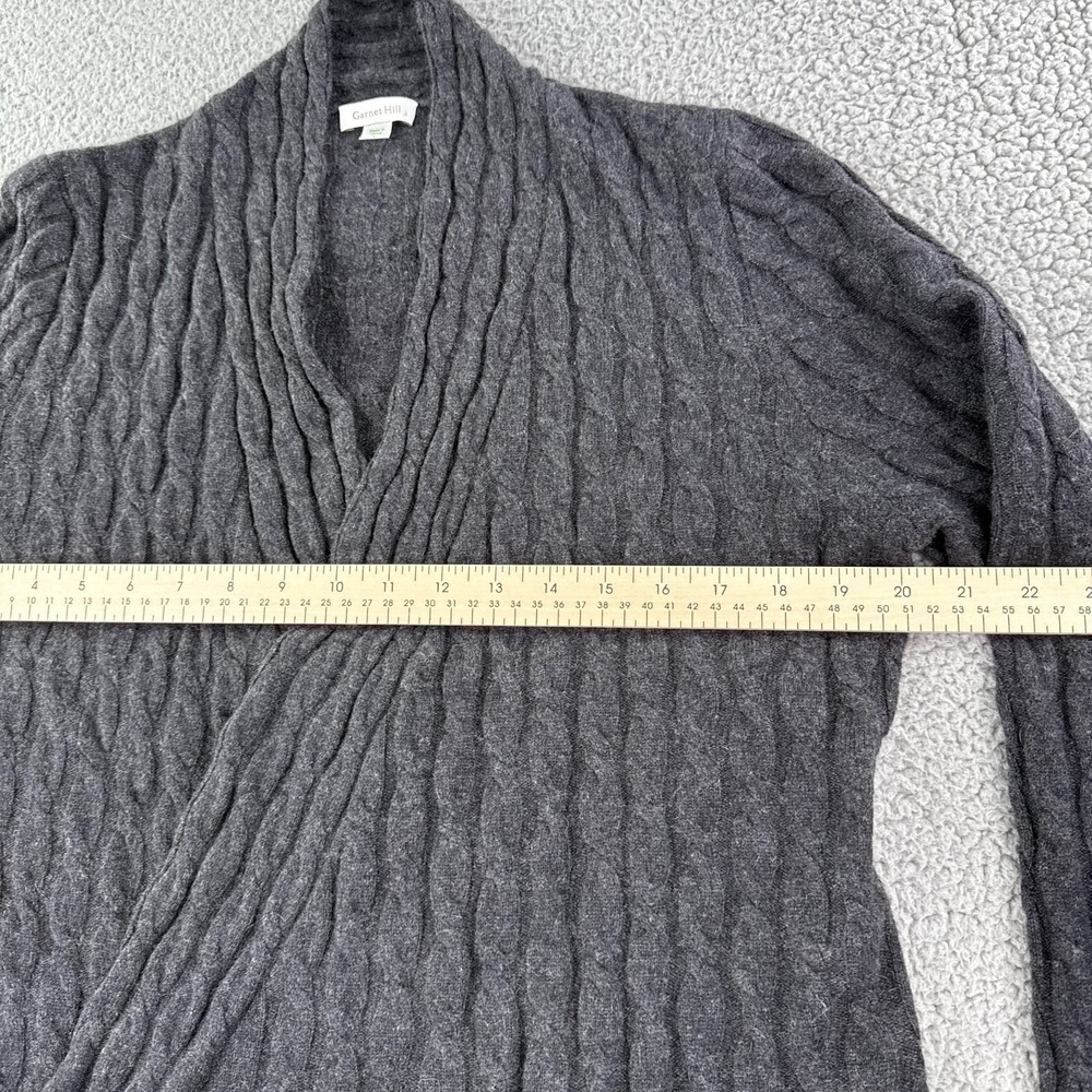 Garnet Hill Cardigan Sweater L Gray 100% Cashmere Cable Knit Open Front Warm - Picture 5 of 8